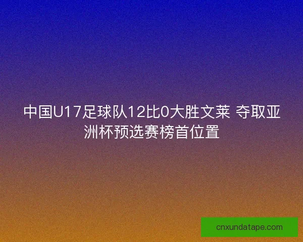 中国U17足球队12比0大胜文莱 夺取亚洲杯预选赛榜首位置